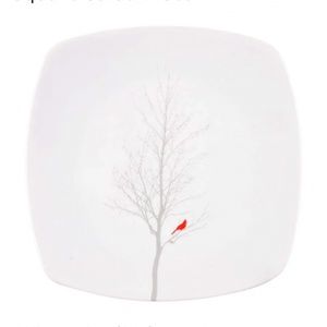 Set of 4 Square 222 Fifth Winter Cardinal Salad / Dessert Plates White. New!